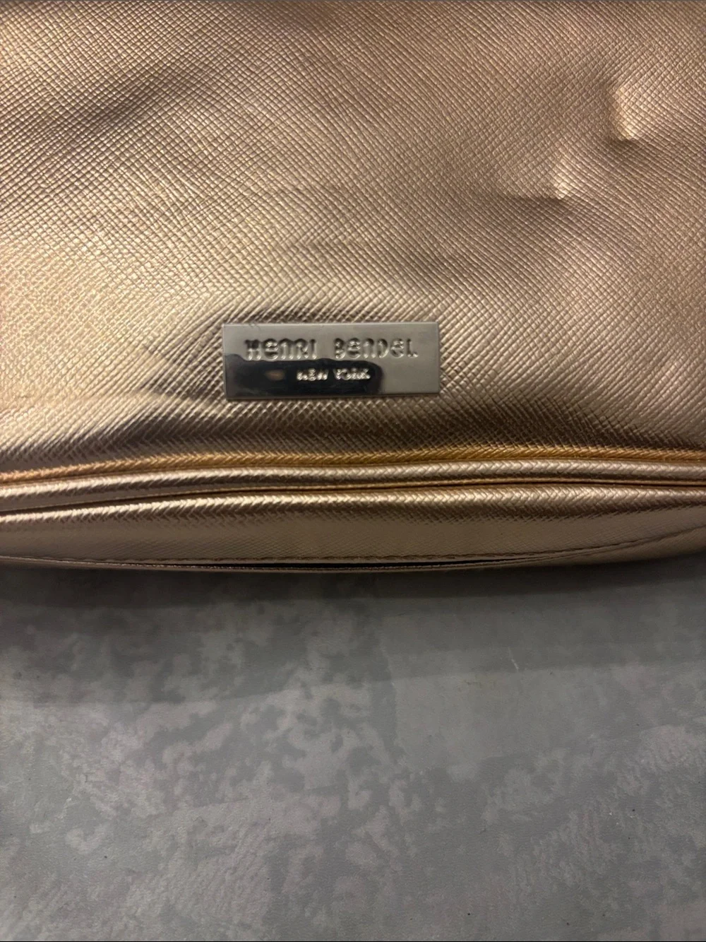 Henri Bendel Metallic Rose Gold Cosmetic Pouch